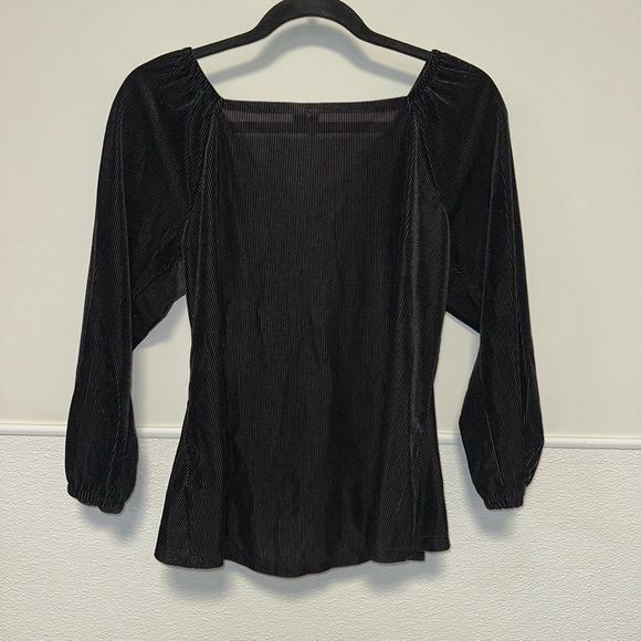 Cato Black Gothic Goth V-Neck Cinched Long Sleeve velvet Boho Top Size Medium - Picture 5 of 8
